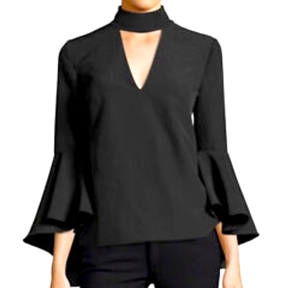 MILLY ANDREA CADY TOP DEEP V-NECK WITH CHOCKER ASYMMETRIC BELL SLEEVE size 2 NWT